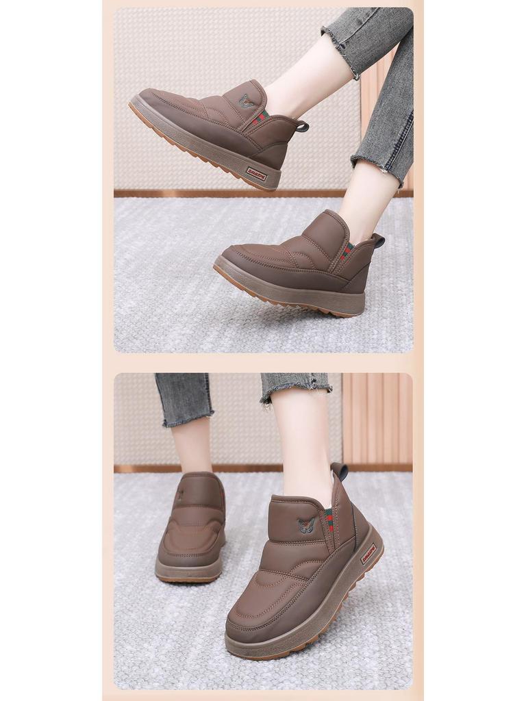 2025 Women's Old Beijing Thick Sole Snow Boots - Slip-on Cotton Shoes with Plus Velvet for Winter Warmth