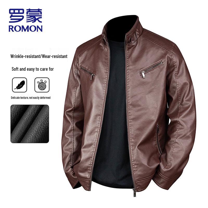 ROMON Men's Stand-Collar Faux Leather Jacket