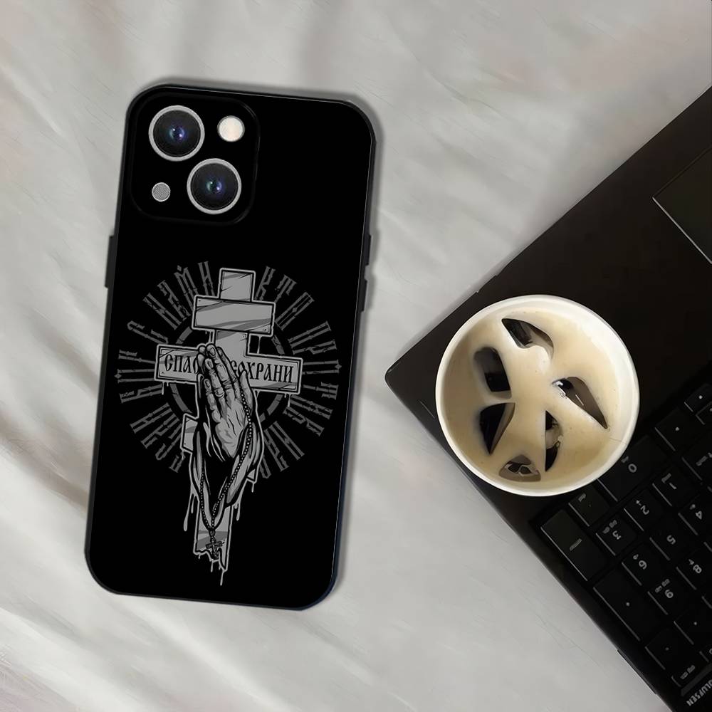 

Orthodox Cross Icon Phone Case For iPhone 16,15,14,13,12,11,Pro,XS,Max,XR,Plus,E,SE4,Mini Black Soft Cover iPhone16se4