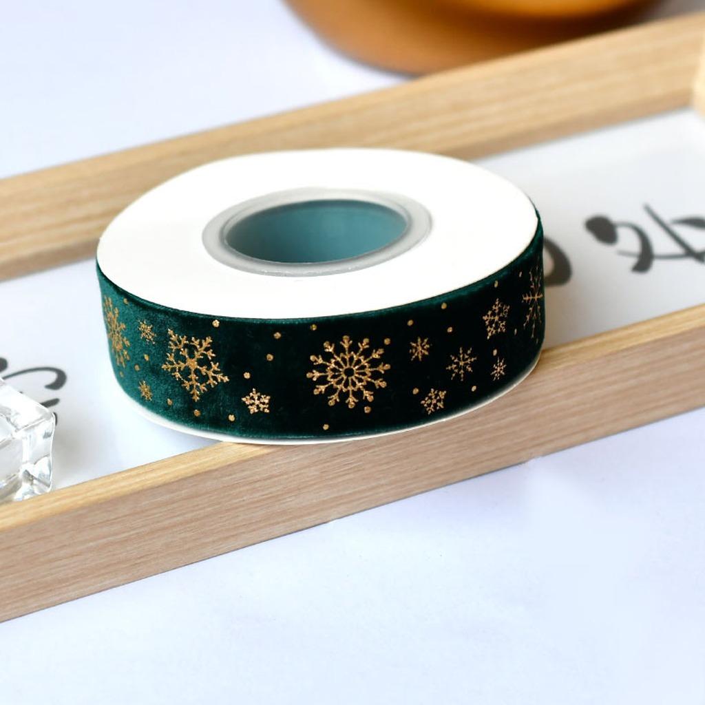 Flocked Velvet Ribbon Festive Gold Foil Printed Ribbon Christmas Velvet Ribbon Classic For Cake Packaging Wedding Event Bow