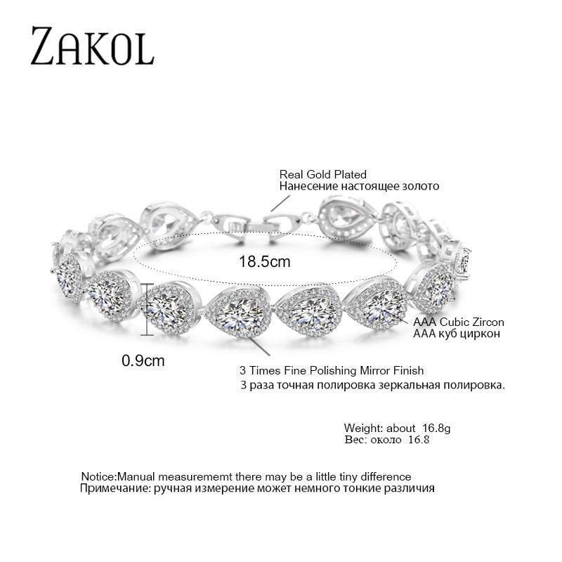 ZAKOL Luxury Geometric Water Drop Zirconia Bracelets for Elegant Women Full Crystal Charm Bracelet Bridal Wedding Jewelry