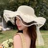 Elegant Sun Hat For Women Paper Straw Breathable And Foldable Lace Bowknot Wide Brims Panama Hat for Camping Travel