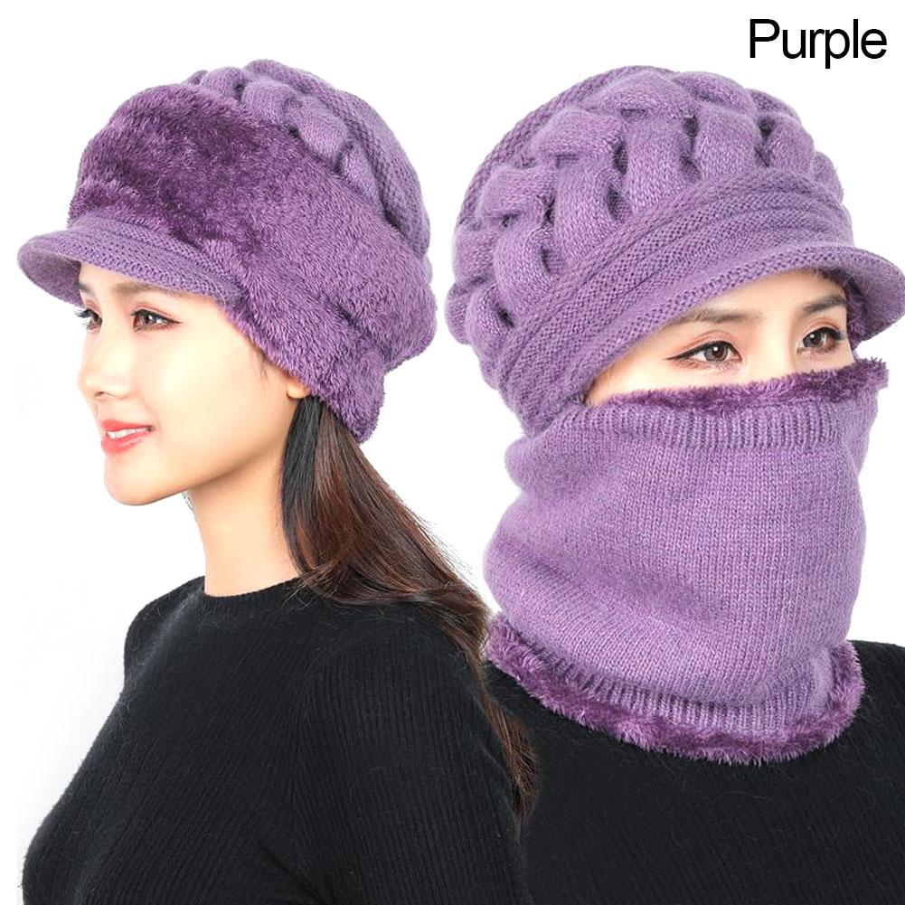 Women Winter Windproof Beanies Scarf Cap Cycling Outdoor Warm Woolen Thickening Velvet Hat