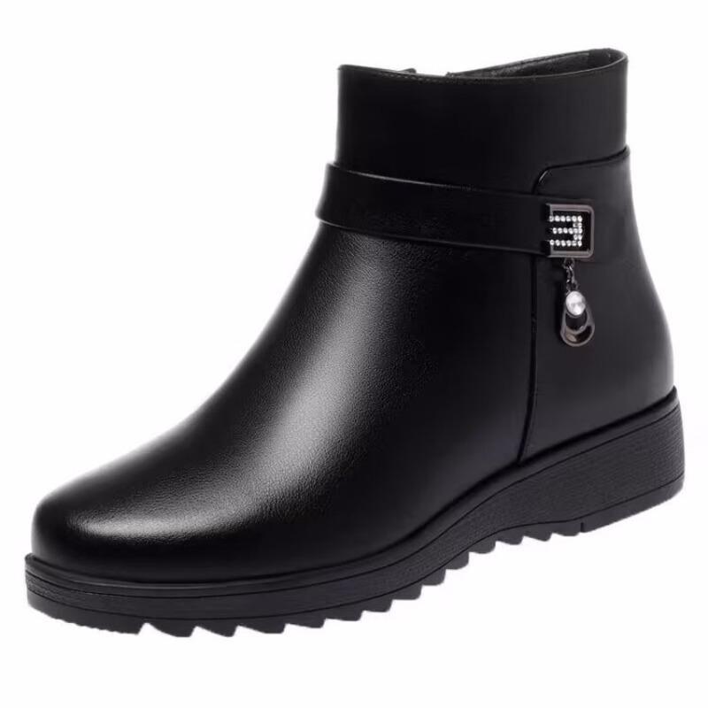 Vielseitige Schneestiefel mit flacher Sohle für Damen, neue Winter-Kurzstiefel, gefütterte, verdickte Baumwollschuhe, bequeme Stiefel mit weicher Sohle, Lederschuhe