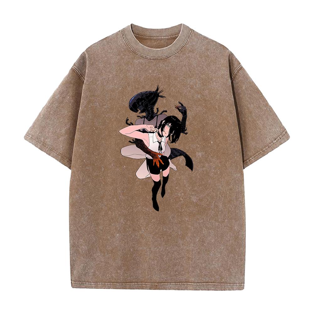 Reze Chainsaw Man Tričko Manga Grafické Tričko Pánské Dámské Oblečení Harajuku Krátký Rukáv Bavlněné Tričko Vintage Prané Tričko