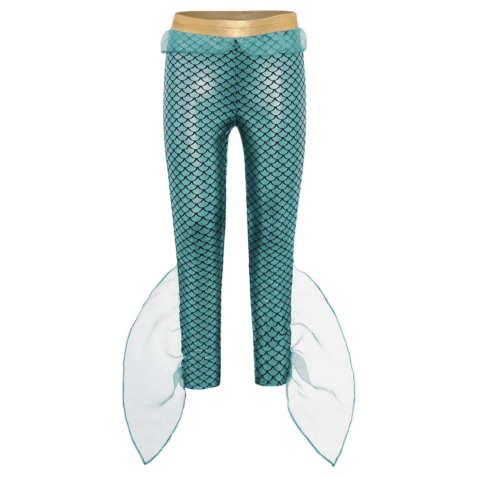 

Kids Mermaid Pants Costume Fish Scales Print Ruffle Design King of the Seas Beachwear Halloween Party Outfit 9-10 Years м ята зелений колір