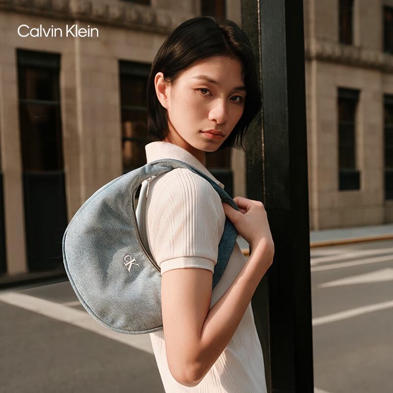 Calvin Klein Women's CK Logo Denim Dumpling Shoulder Bag
