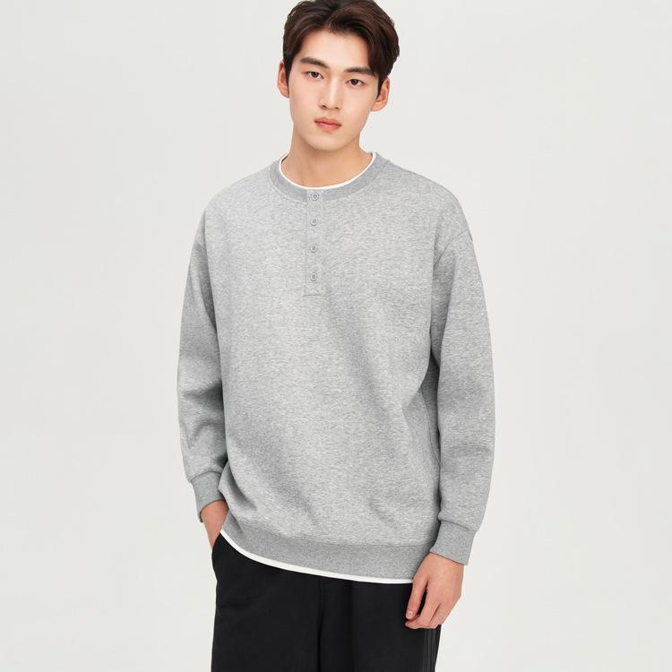 

WOOG2005 Men s 2025 Spring/Autumn Two-Piece Look Henley Hoodie: Casual, Loose-Fit, Long Sleeve 3XL світло-сірий колір