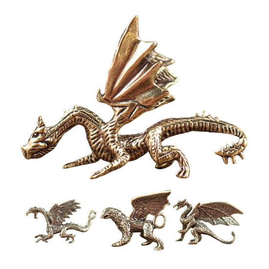 Yousheng Vintage Winged Dragon Brass Ornaments Copper Dragon with Wing Figurine Collectible Bronze Carved Sculpture for Living Room Bookshelf Desktop