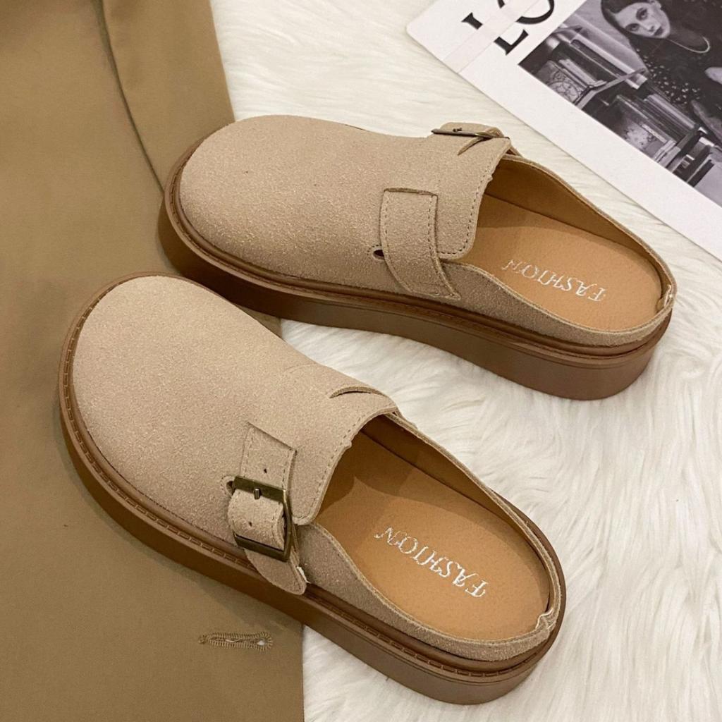 Platform-soled Boken Shoes Women's Bag Head Half Slippers Outer Wear 2025 Spring New Internet Celebrity Explosion Lazy One Foot Half Drag