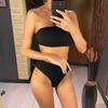 S - XL Bandeau Wrinkled Female Swimsuit High Waist Bikini Women Swimwear Two-pieces Bikini Set Bather Bathing Suit Swim