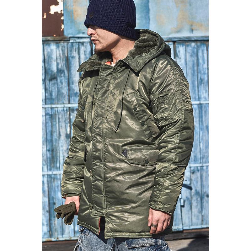 Normanlong Men's N3B Military Style Hooded Cotton Coat – Winter Mid-Length Jacket