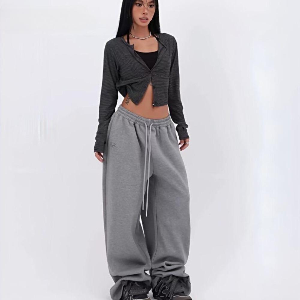 ZYLLO Y2k Grey Sweatpants Women Vintage Hip Hop Korean Casual Joggers Pants Oversized Harajuku America Retro Trousers