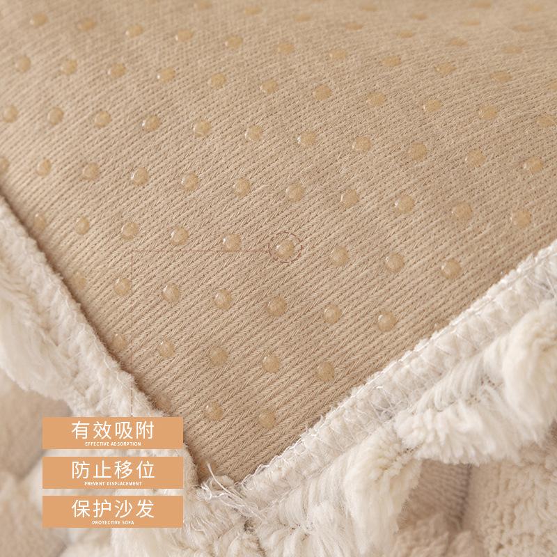 Plush Sofa Cushion Winter Thickened Non-Slip Seat Cushion Simple Modern Solid Color Leather Wood Sofa Cover Towel Cover Cloth