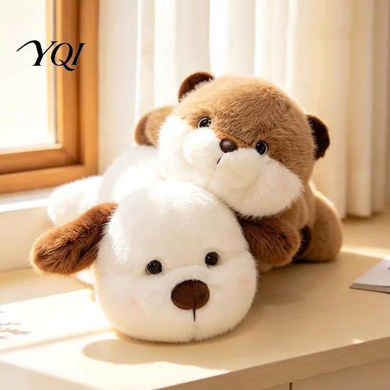 Stuffed Animal Pillows for Sleeping Soft Plush Doll with Weighted Base, Cute Fox/Cat/Dog/Otter Figurine, Gift Kids Cartoon Crawling Animals