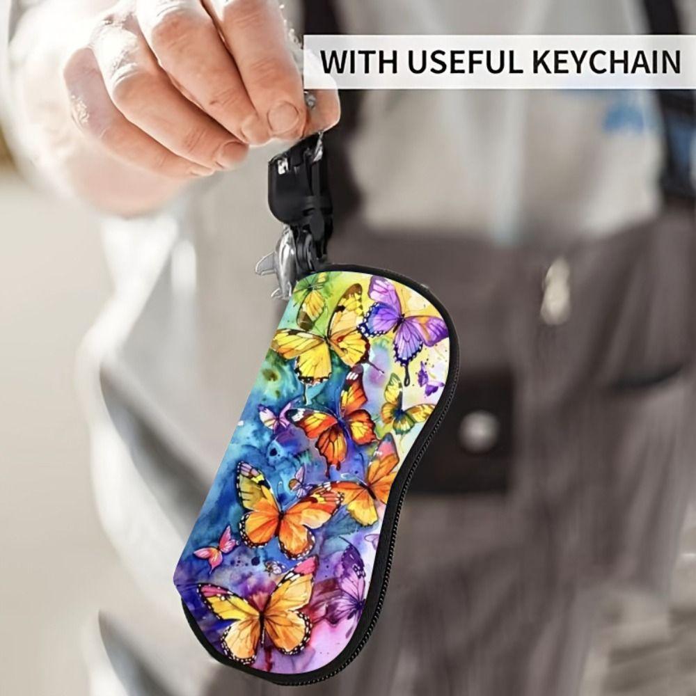 Hanging Sunglasses Storage Bag Leather Reading Glass Pouch Flower Print Eyeglass Case Women