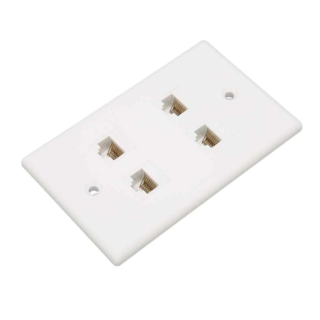 Ethernet Wall Plate 4 Port Cat6 Space Saving Good Fixation Internet Wall Plate with Screws for Home Office