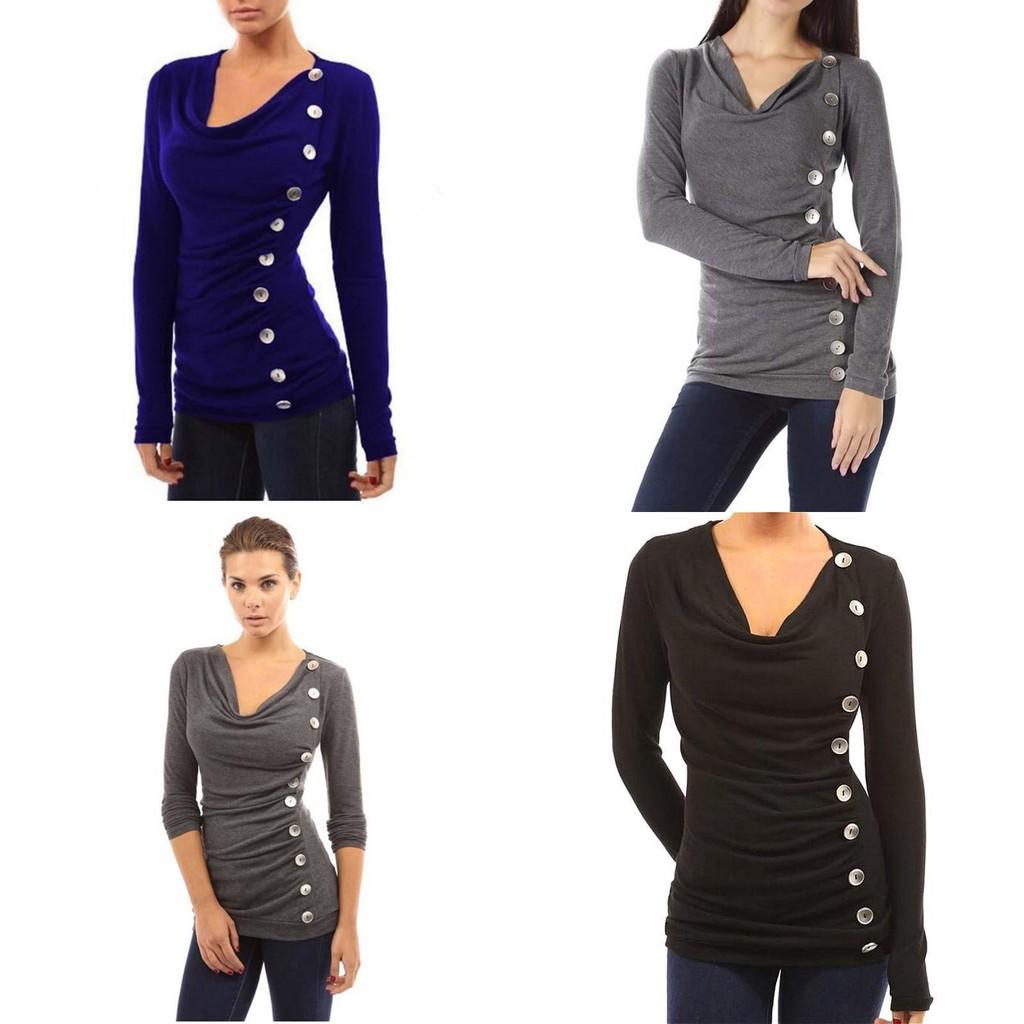Cotton Long Sleeve T Shirt With Single Breasted Slim Fit And V Neck For Office Wear