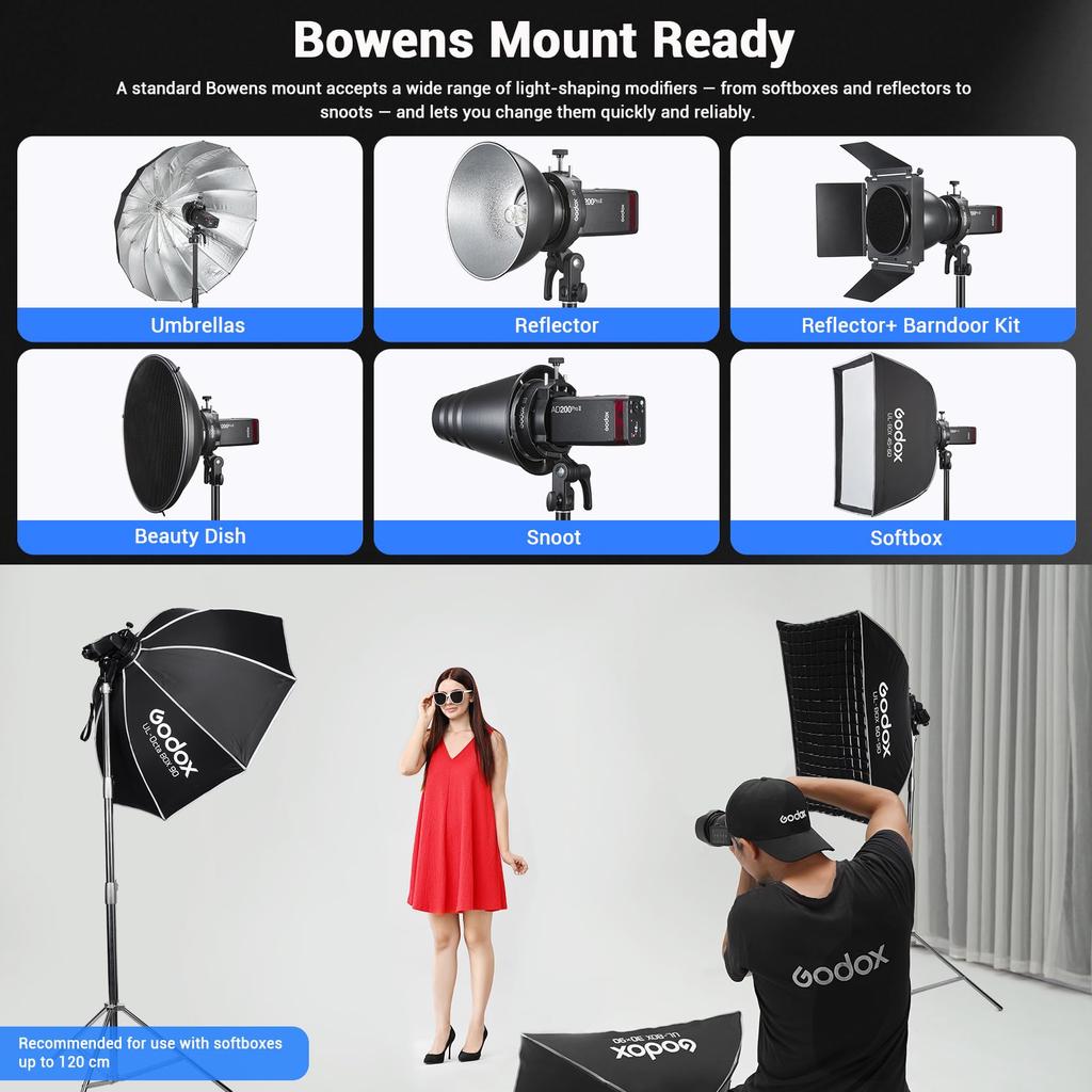 Godox S3 Blitzhalter mit Bowens Typ S Kompakt und Neigbar Geeignet für AD300 Halterung, Ständer, Tragbar, ±90° Einstellung, V1, V100, V1Pro, V860III,