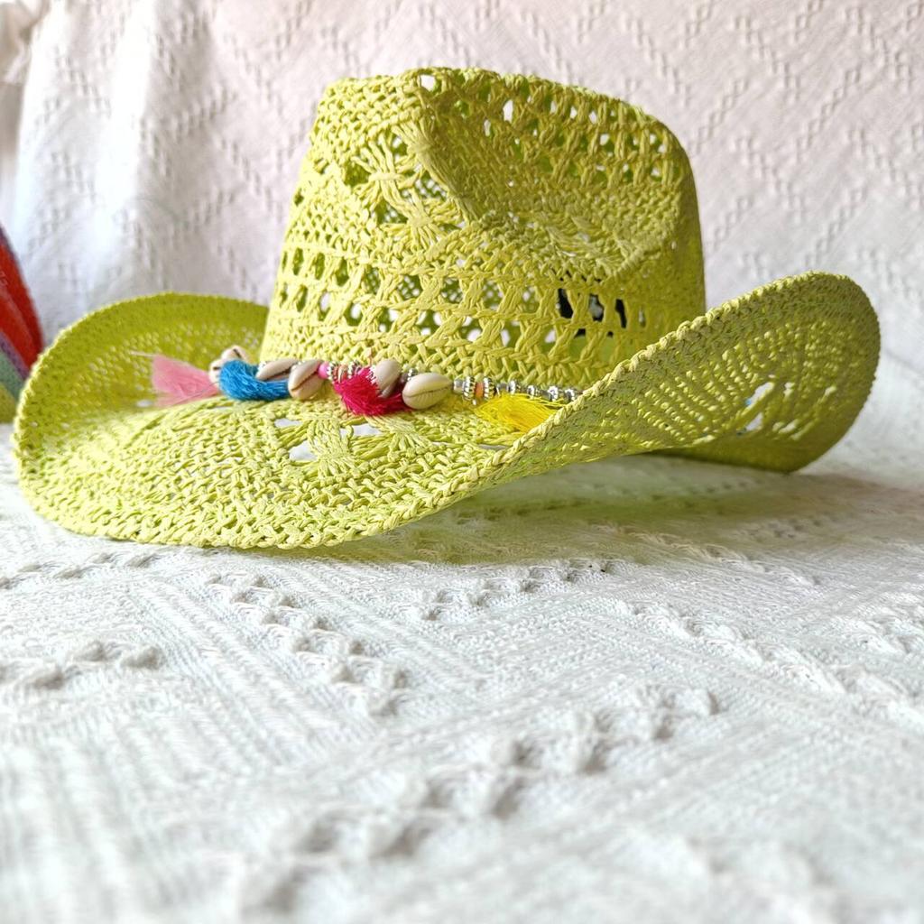 8 Colors Cowboy Straw Hat Hand-Woven Hollow Men'S And Women'S Summer Sun Hat Jazz Straw Hat Western Cowboy Hat Sombrero