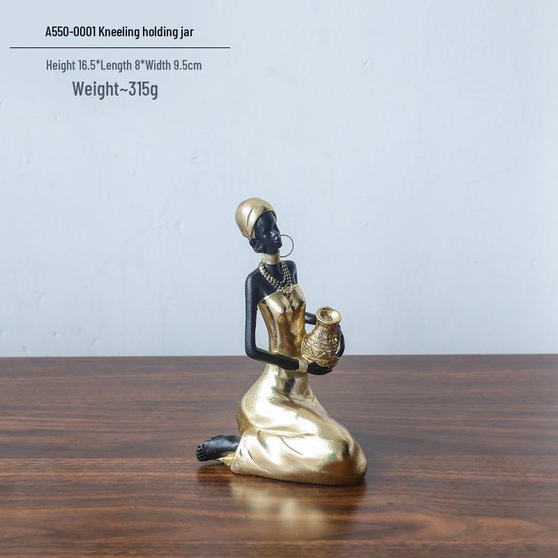 Modern Retro African Black Figurine Ornaments - Creative Soft Decor for Light Luxury Living Room