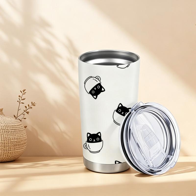 591ml Car Tumbler Cup Black Cat Element Straw Cup Portable Tumbler Coffee Tumbler Tumbler With Lid 20oz Car Straw Cup