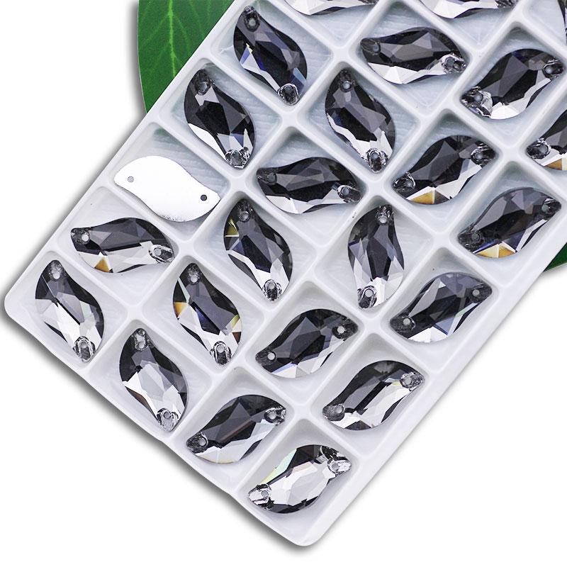 All Size All Color Ab S Shape Sew On Rhinestone Leaf Glass Crystal Sewing Flatback 2 Holes 6*12 10*20 14*30 for Dress Decoration