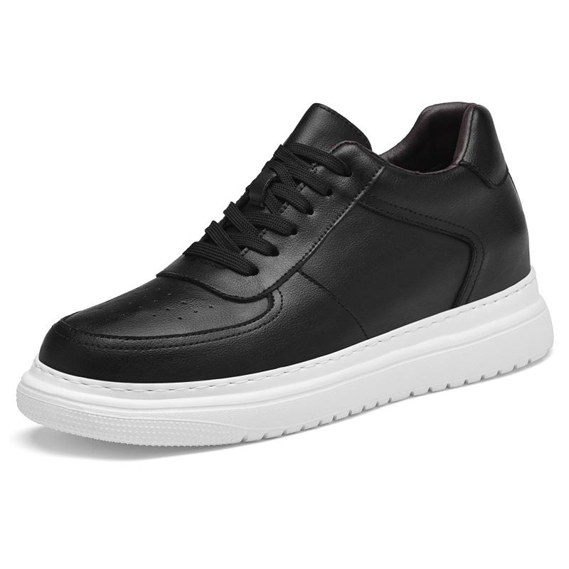 Men's Autumn White Cowhide Sneakers: New Fashion, Thick Sole, Hidden Height Boost, Breathable Round Toe Sports Design