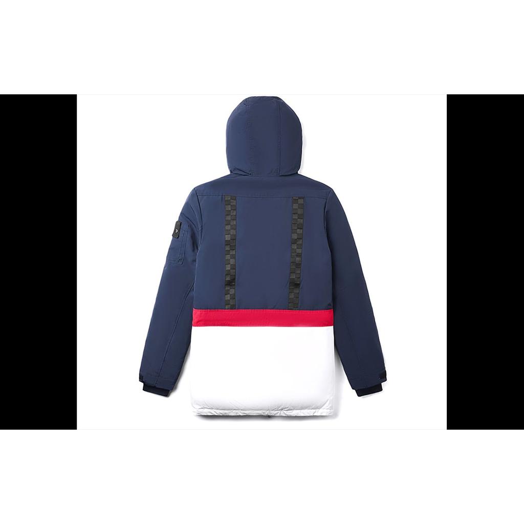 Vans Color Block Hooded Mid-Length Down Jacket Men outerwear Blue White Red VN0A4BQ54NH