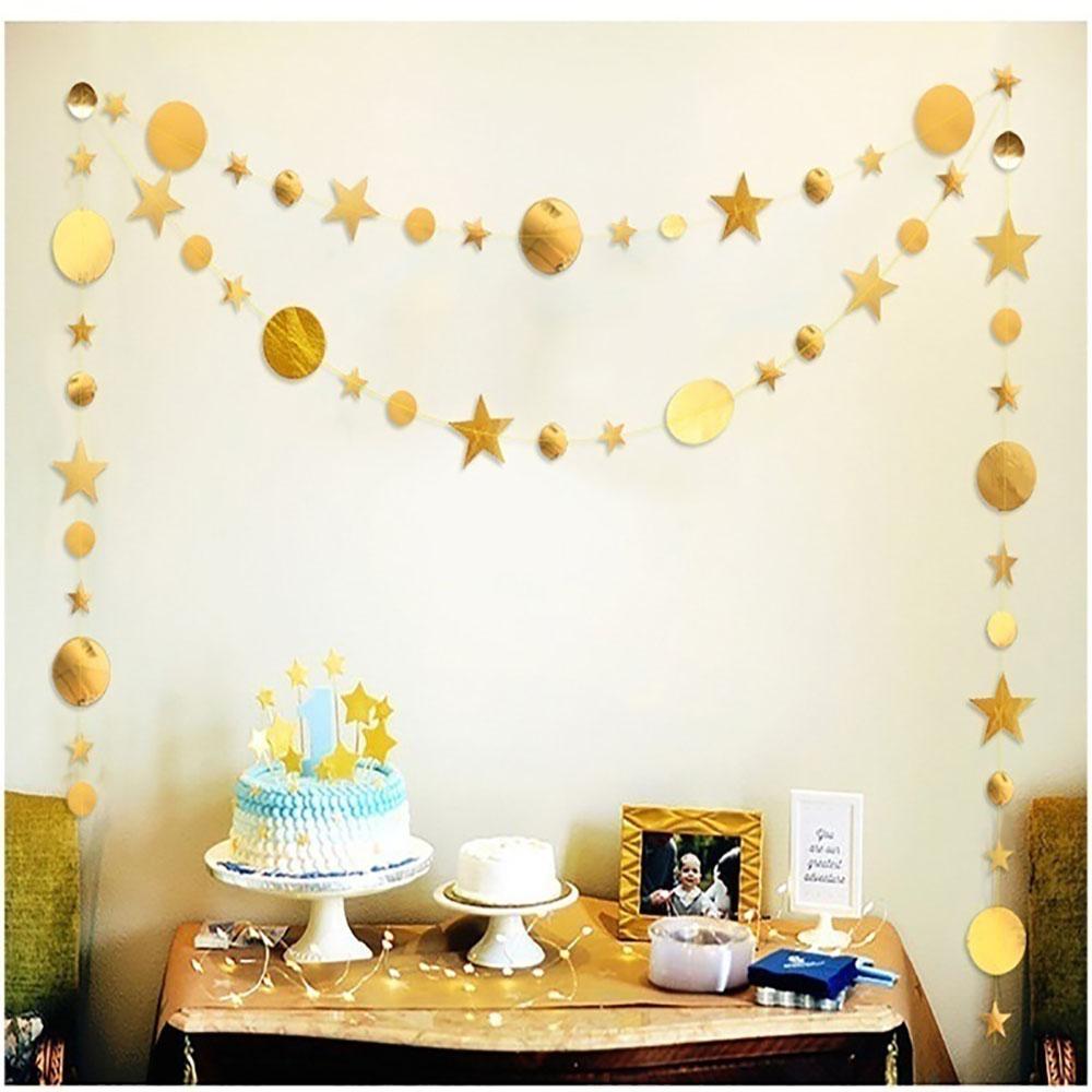 4M Mirror Star Circle String With Colorful Star Round Shining Paper Garland For Christmas Birthday Shopwindow Graduation Party Hanging Ornaments Decor