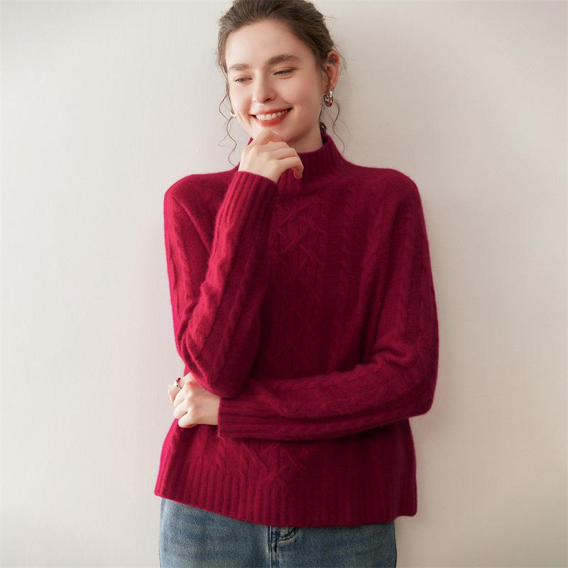 Women's Cashmere Half-High Neck Sweater: Slim, Warm, Fashionable Knit for Autumn/Winter