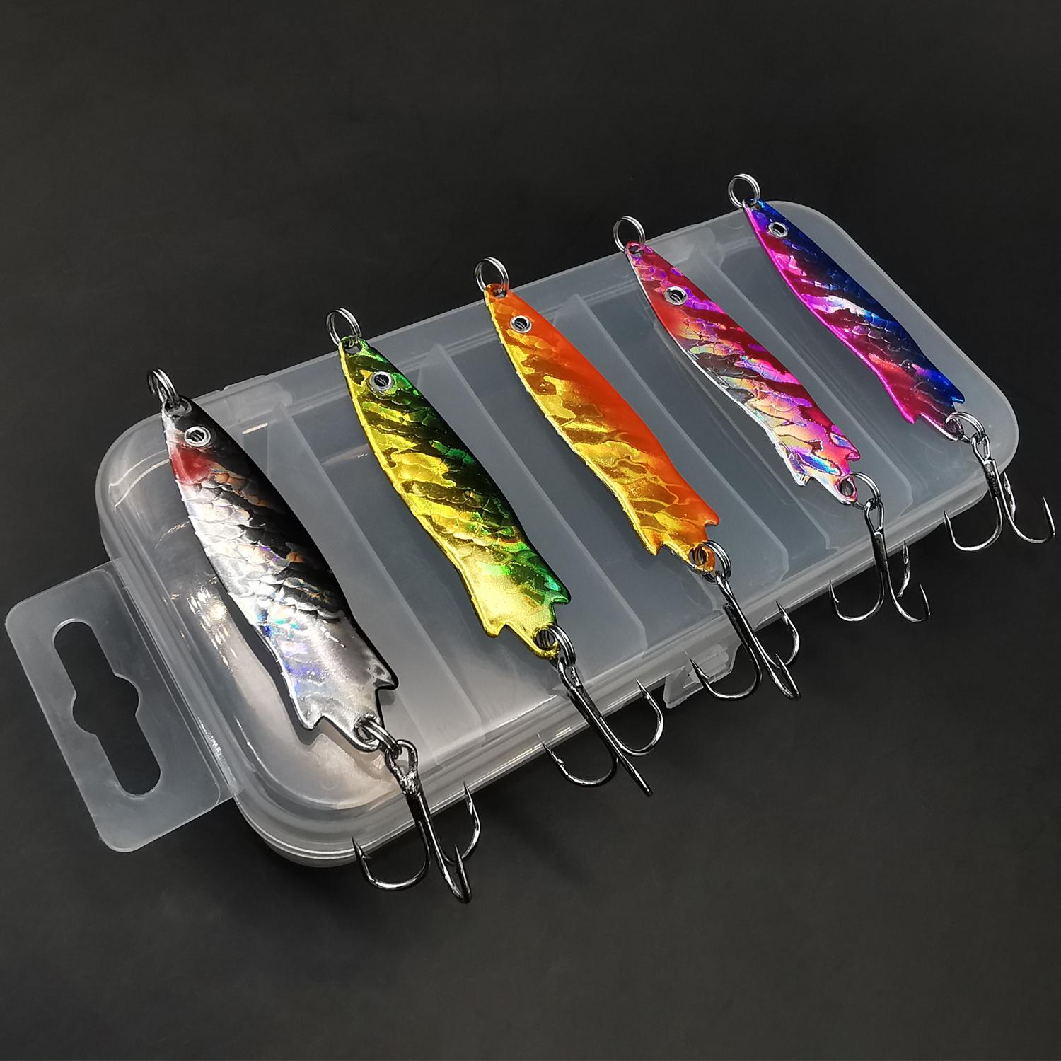 

Набор из 5 металлических рыболовных приманок - Исключительные искусственные приманки с коробкой для приманок Для морской и пресноводной рыбалки