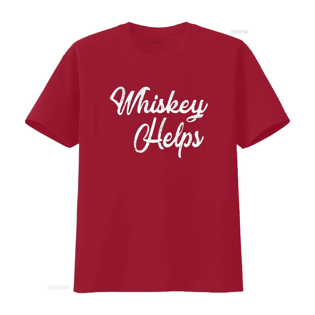 Whiskey Helps T Shirt Distressed Funny Bar Black Large vintage Washed Top For Everyday Wear Soft Versatile Slightly Unisex