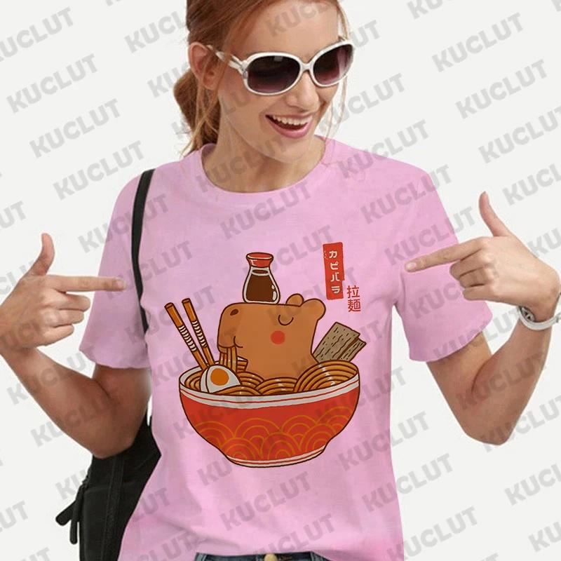 Woman Clothing Japanese Style Cute Capybara Print Tees Shirt Fashion Female Clothes T-Shirts Funny Animal Graphic Y2k Tops