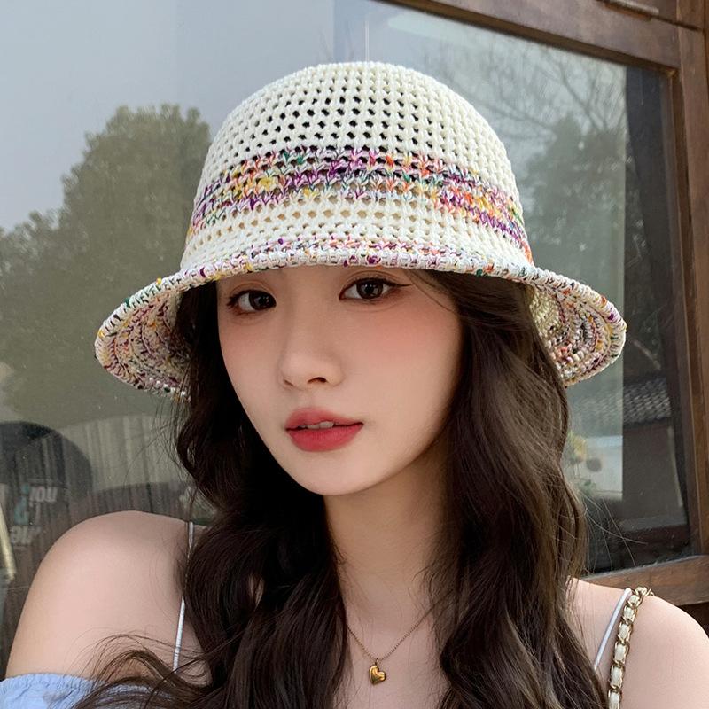 New color woven big eaves sunshade basin hat women's fashion small face versatile bucket hat casual bucket hat