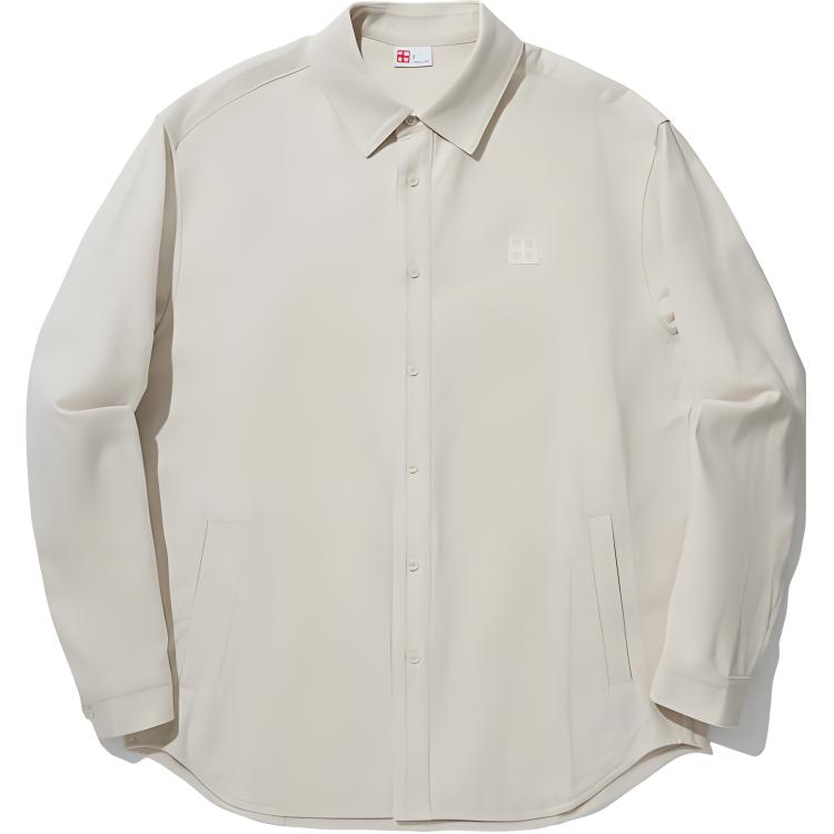 Li Ning Sports Lifestyle Series Casual Minimalist Solid Color Long Sleeve Shirt Unisex Shirts Pearl-White ASHU511-1