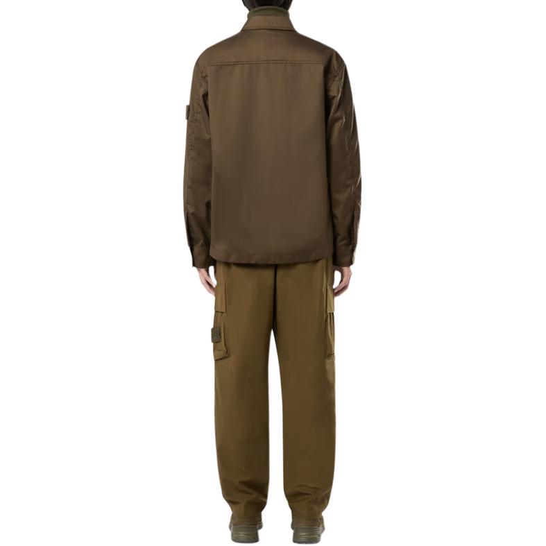 STONE ISLAND Solid Color Polo Collar Badge Patch Single Breasted Straight Long Sleeve Jacket Men Jackets Military-Green 8115Q10F2-V0054