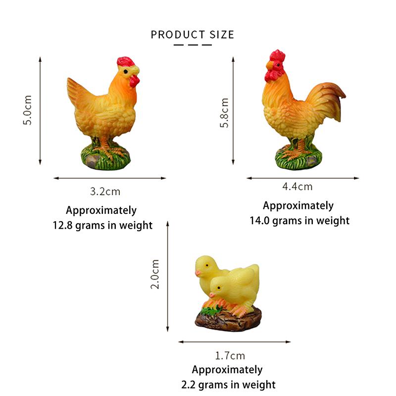 Rooster Chicken Figurines Farm Animal Model Home Decor Miniature Fairy Garden Diy Landscaping Cartoon Hen Chick Accessories