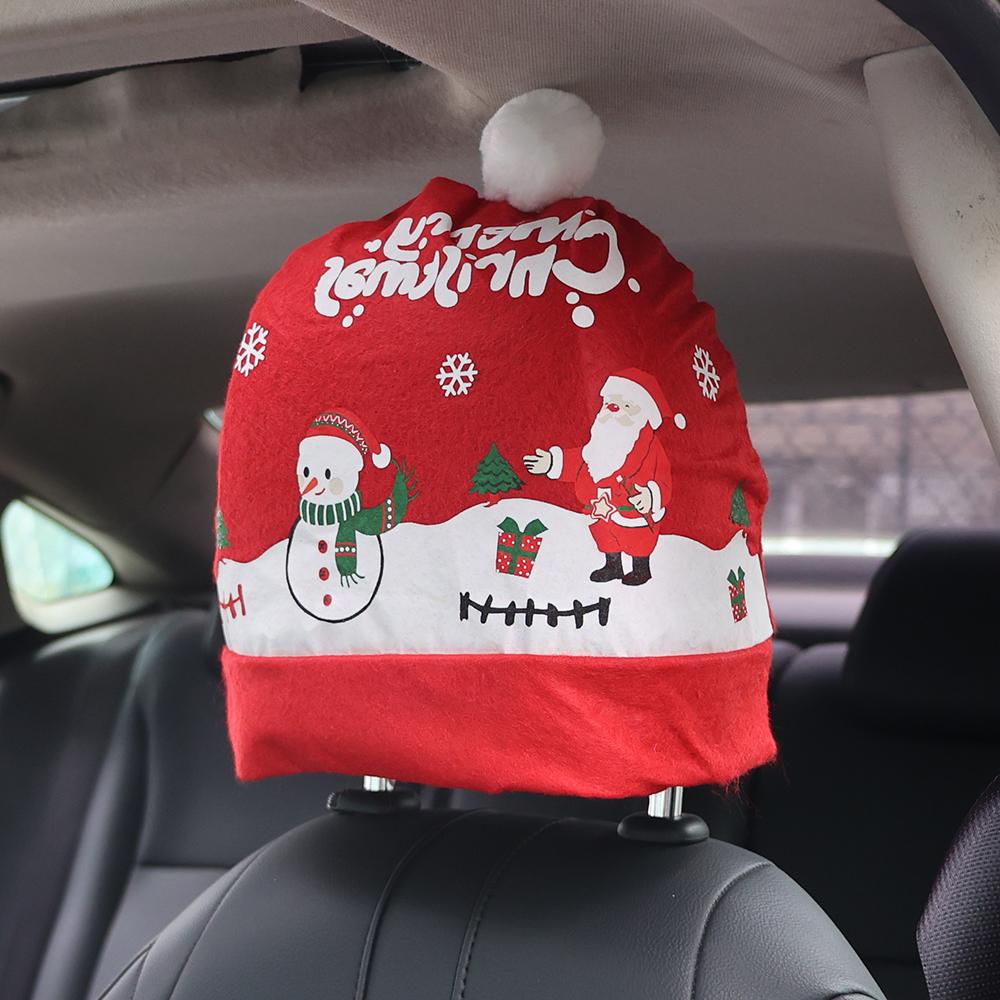 Universal Car Seat Headrest Cover Protection Covers Santa Claus Snowflake Christmas Car Decoration for Tesla BMW Benz Nissan