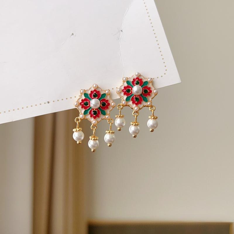 

1Pair of Gorgeous Imitation Pearl Fringed Earrings, Baroque Oil Painting Style, Valentine s Day Birthday Anniversary Gift, Women s Fashion Matching