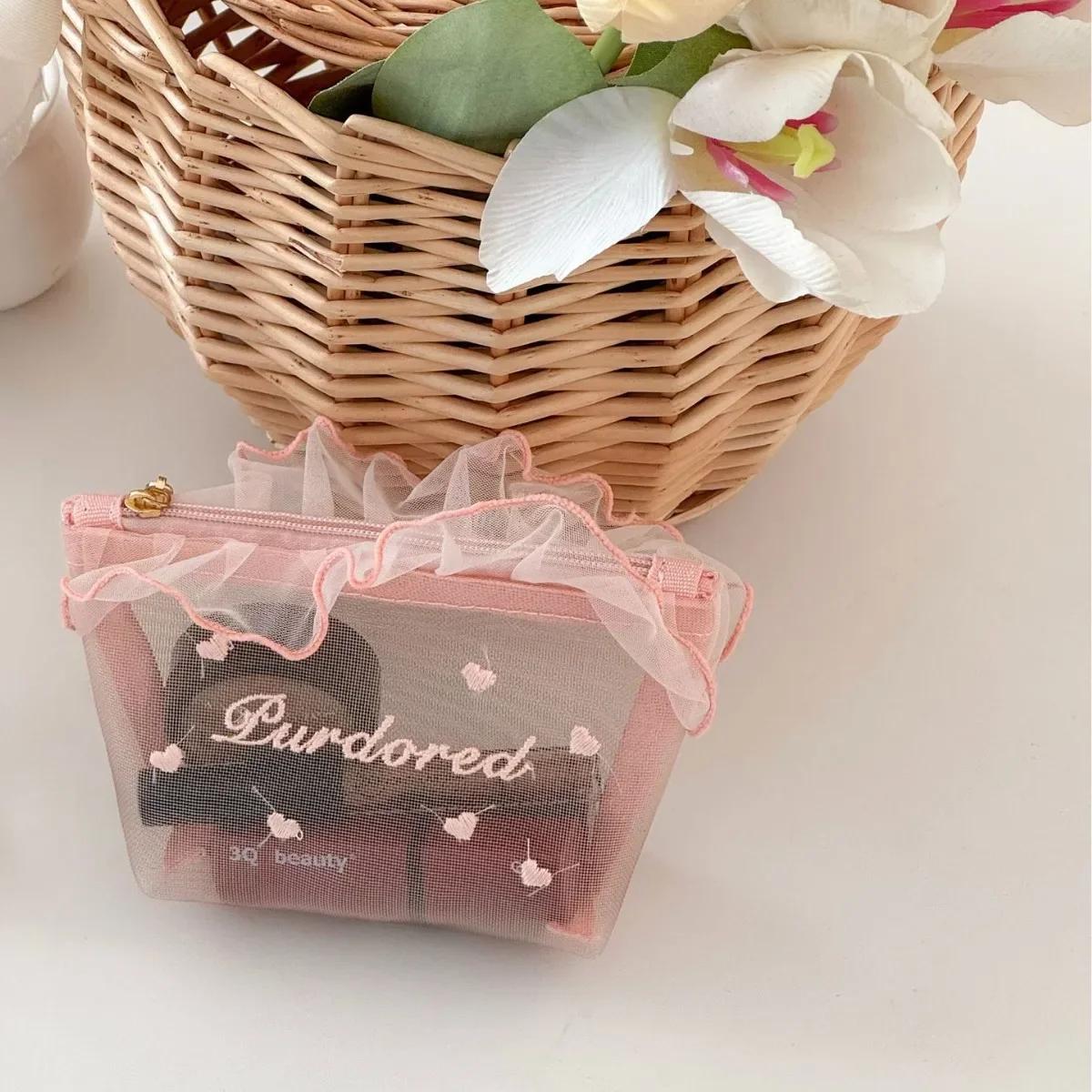 

Студенческий прозрачный сетчатый пенал Ins Travel Cosmetic Organizer для женщин Косметичка для губной помады и кистей для хранения сумок