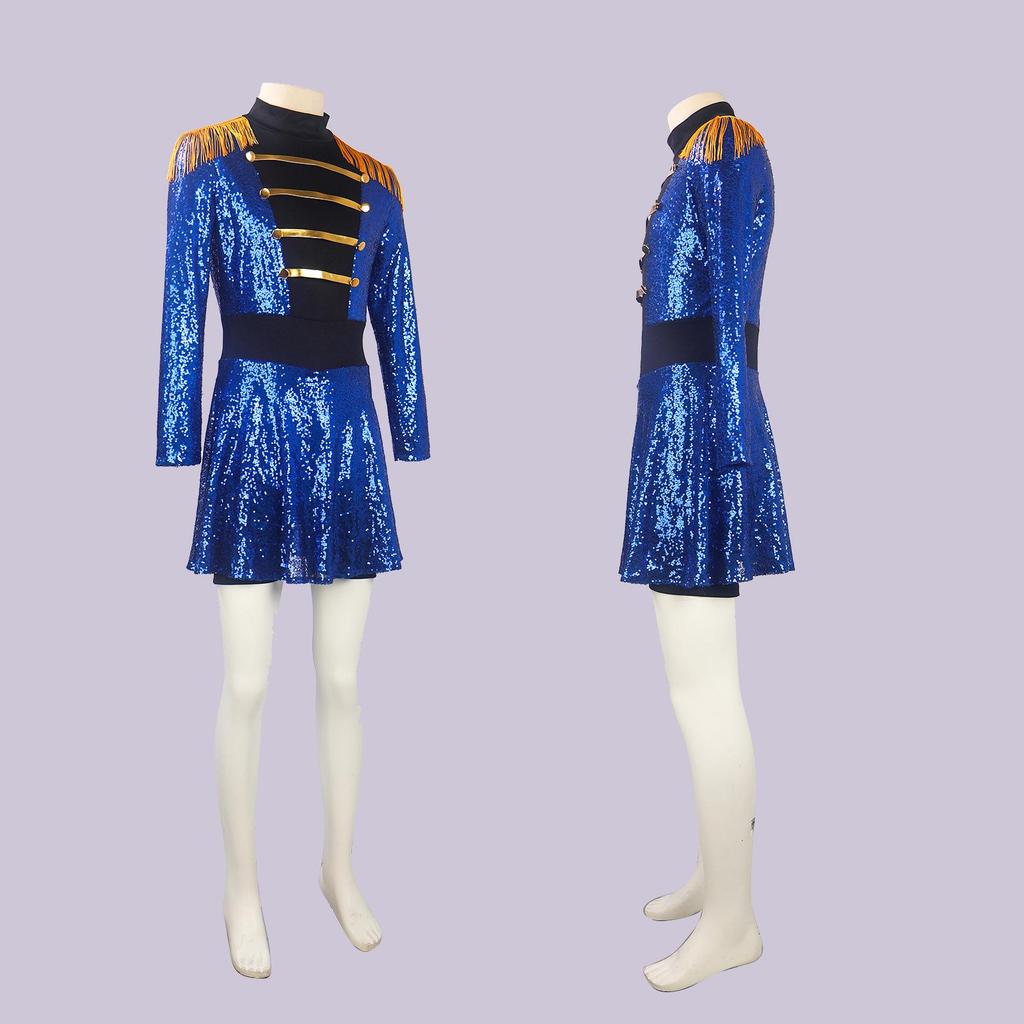 Sequin Long Sleeve Circus Ringmaster Jumpsuit with Tassel Skirt Cosplay Costume