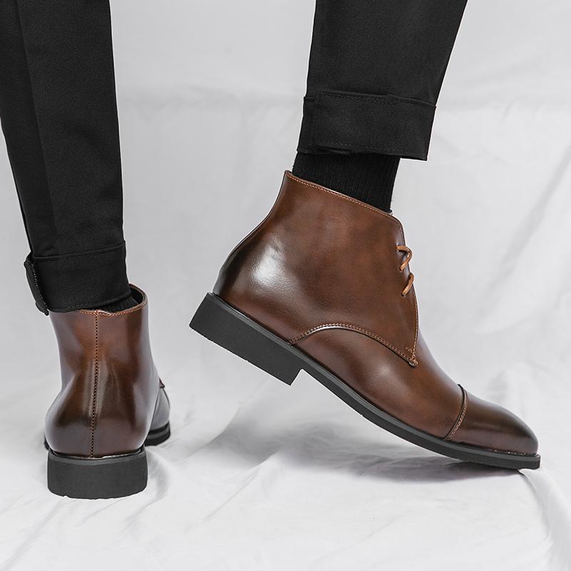 Fashion New Winter Fashion Pointed Black Brown Lace Up Ankle Boots Trend Men's Casual Luxury High-top Shoes Zapatos Hombre Vestir