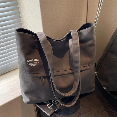 Large Capacity Tote Bag Literary Youth Shoulder Bag Ins Versatile Canvas Tote Bag College Student Class Bag Women's Bag
