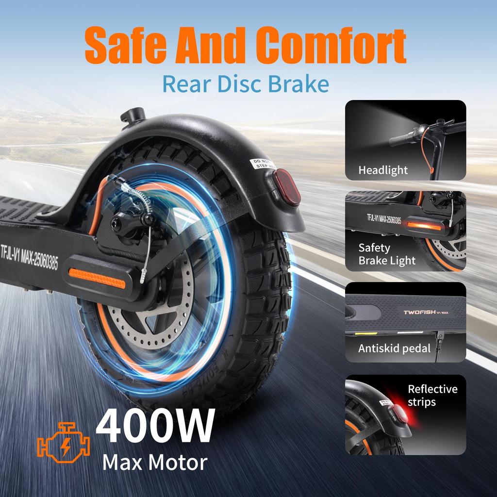 Trotinete Elétrica Twofish V1 Max Pneus 9 polegadas Motor 400W Bateria 36V10.4Ah Autonomia Máxima 20km Velocidade Máxima 28km/h