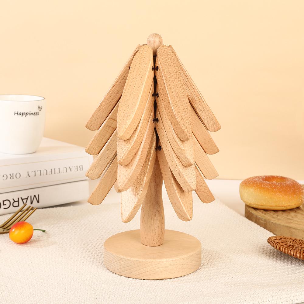

Beech Wood Christmas Tree Coaster & Heat-Resistant Mat - Holiday Ornament & Anti-Scald Pot Protector 24*14cm