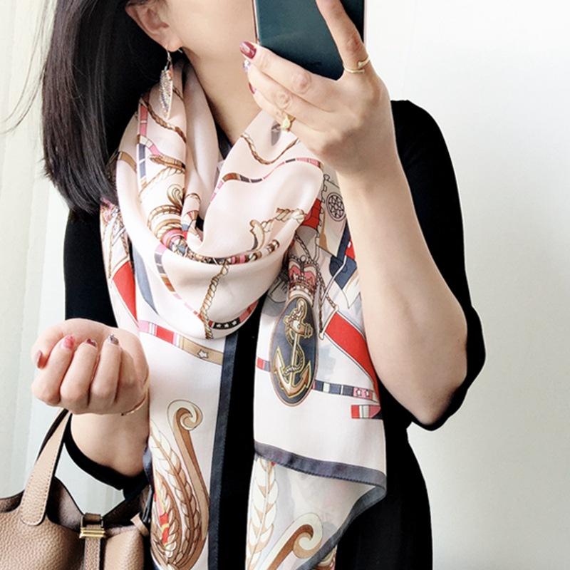 180*65cm 100% Mulberry Silk Printed Scarf Summer Sun Protection Thin Shawl Beach Scarf Neckerchief