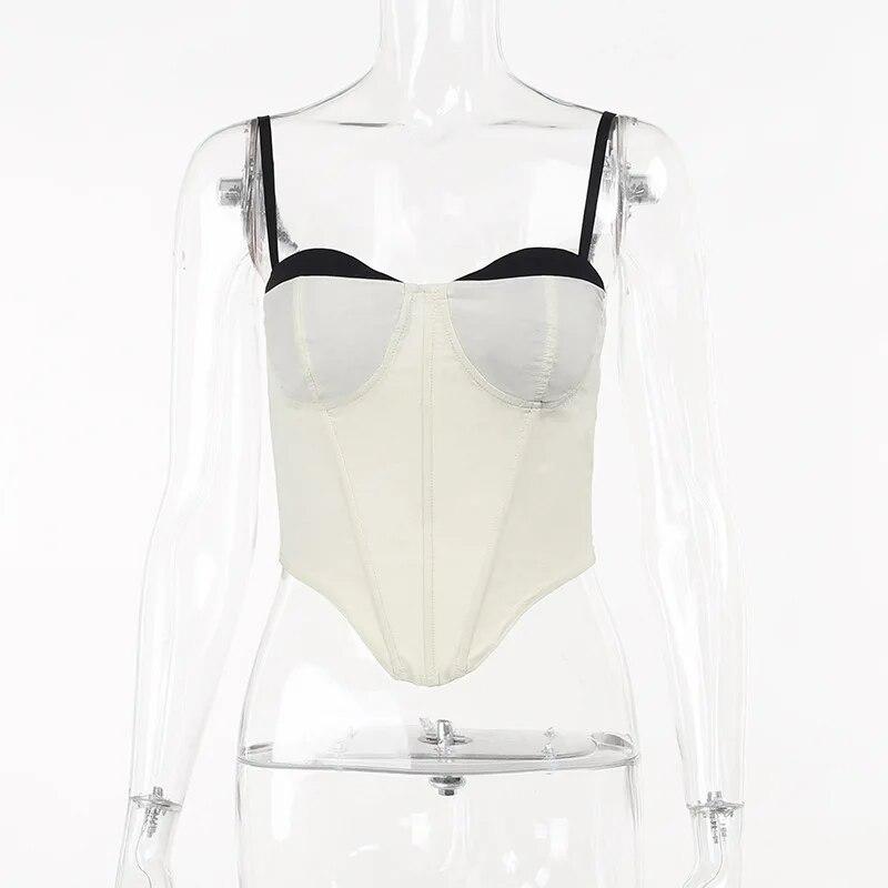 Módní sexy kořeněná dívka tílko Ženy Neformální 2024 Slim Fit Patchwork Jednobarevné Jednoduché V pase Zavazování Hrudní popruh Y2k Crop Top 30732