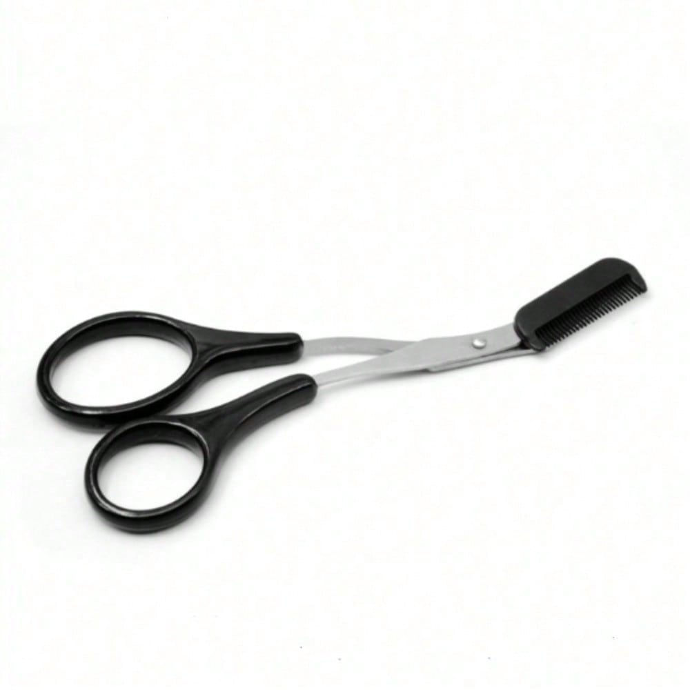 1pc Stainless Steel Eyebrow Trimming Scissors With Comb, Comb And Scissors Integrated, Precise Eyebrow Trimming Tool чёрный