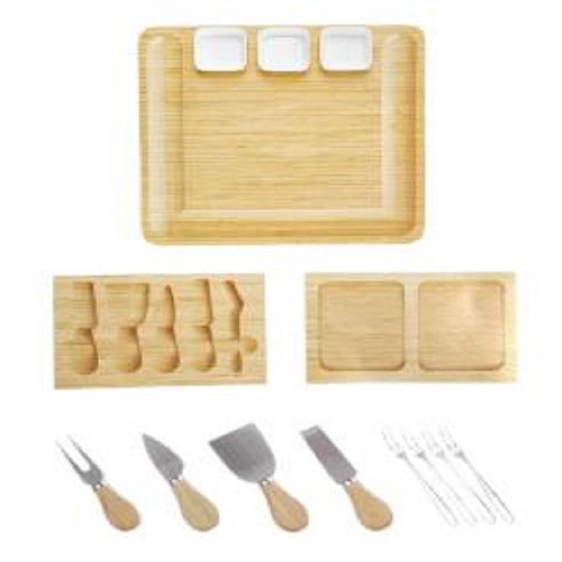 Bamboo Cheese Board with Knife Set and Drawer Tray